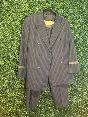 Jean Paul Gaultier Double-Breasted Navy Pinstripe Suit with Gold Buttons